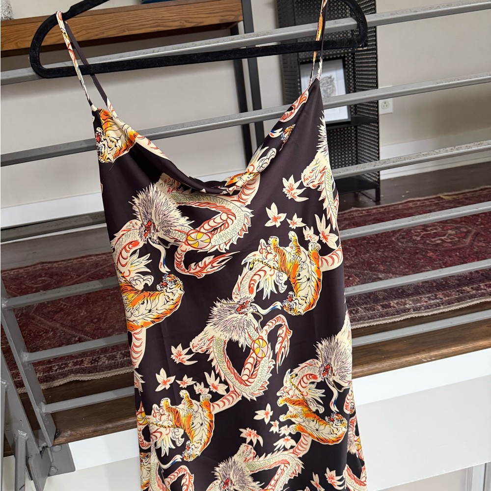 Urban Outfitters Black and Orange Dragon Print Dress
